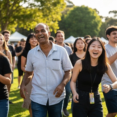 Diverse group of people enjoying an outdoor festival in Canberra